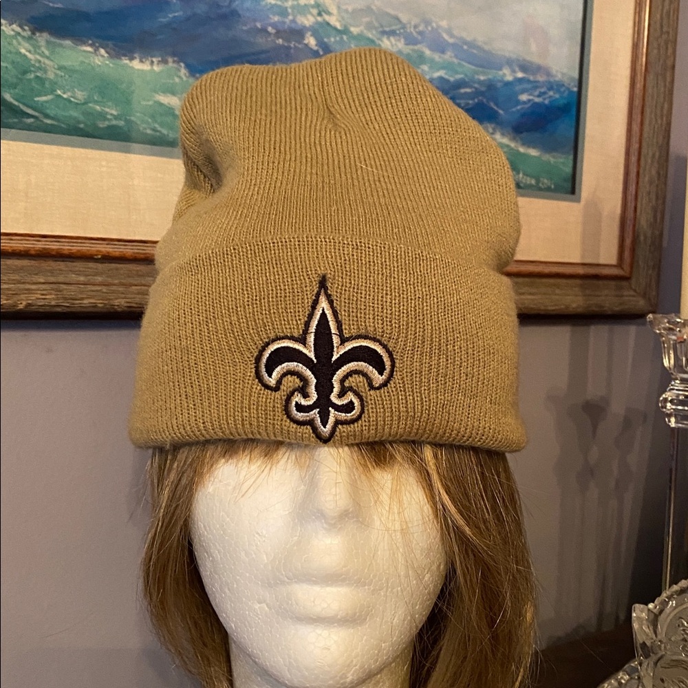 V! Tan mustard color NFL New Orleans Saints Cuff Winter Acrylic Knit Beanie Hat